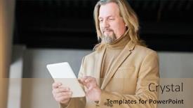  Presentation with points - Theme featuring elegant-mature-businessman-in-beige background and a  colored foreground