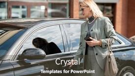  Presentation with car door - Beautiful slide deck featuring elegant-mature-businesswoman-or-agent backdrop and a dark gray colored foreground