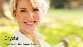  Presentation with outdoors - PPT layouts featuring elegant mature woman sitting outdoors background and a yellow colored foreground