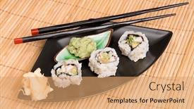  Presentation with crab - Cool new PPT theme with elegant-meal-setting-bamboo-place backdrop and a coral colored foreground