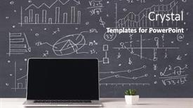  Presentation with desktop - Audience pleasing theme consisting of elegant office desktop with portable laptop and drawn pie charts graphs numbers in the background concept backdrop and a dark gray colored foreground