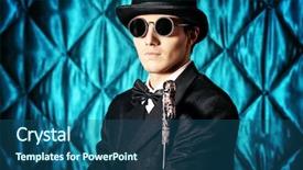  Presentation with black man fashion - PPT theme enhanced with elegant old-fashioned artist man background and a ocean colored foreground