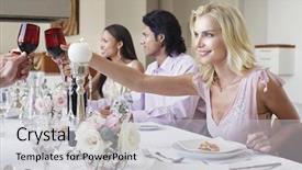  Presentation with toasting - Slide deck enhanced with elegant party - beautiful young woman toasting red background and a  colored foreground