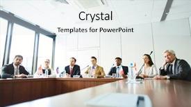  Presentation with elegant table setting - Cool new slide deck with elegant politicians in formalwear sitting backdrop and a sky blue colored foreground