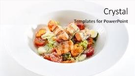  Presentation with salmon grilled fish salmon grilled - Beautiful PPT theme featuring elegant restaurant plate isolated salat backdrop and a white colored foreground