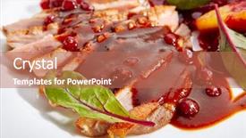  Presentation with meat poultry - Beautiful slides featuring elegant restaurant plate sliced poultry backdrop and a coral colored foreground