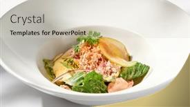  Presentation with meat food - Slides having elegant-salad-with-crab-meat background and a soft green colored foreground
