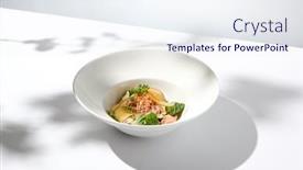  Presentation with meat food - PPT theme enhanced with elegant-salad-with-crab-meat background and a sky blue colored foreground