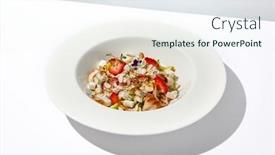  Presentation with dining table - Presentation design featuring elegant-salad-with-smoked-eel background and a sky blue colored foreground