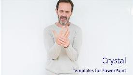  Presentation with arthritis - Slide deck enhanced with elegant senior man over isolated background and a sky blue colored foreground