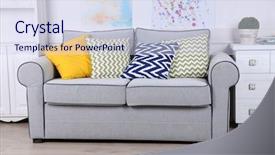  Presentation with living room - Amazing slide deck having simlpy - beautiful modern living room backdrop and a sky blue colored foreground