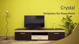  Presentation with living room - Presentation theme consisting of reducing expenses - green interior of a living background and a yellow colored foreground