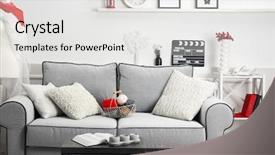  Presentation with living room - Amazing PPT theme having reducing expenses - modern living room interior backdrop and a white colored foreground