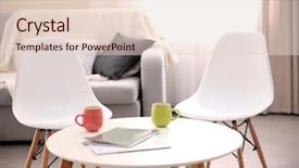  Presentation with living room - Slide set featuring reducing expenses - modern living room interior background and a  colored foreground