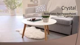  Presentation with living room - Cool new PPT layouts with reducing expenses - modern living room interior backdrop and a  colored foreground