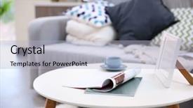  Presentation with living room - Cool new slide deck with reducing expenses - modern living room interior backdrop and a light blue colored foreground