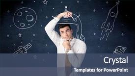  Presentation with space suit - Colorful slide set enhanced with elegant suit drawing helmet satellite backdrop and a  colored foreground