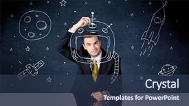  Presentation with space suit - Beautiful slide set featuring elegant suit drawing helmet satellite backdrop and a ocean colored foreground