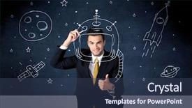  Presentation with space suit - Theme having elegant suit drawing helmet satellite background and a ocean colored foreground