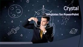  Presentation with space suit - Beautiful presentation featuring elegant suit drawing helmet satellite backdrop and a navy blue colored foreground