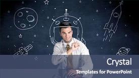  Presentation with space suit - Beautiful theme featuring elegant suit drawing helmet satellite backdrop and a ocean colored foreground