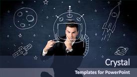  Presentation with space suit - Amazing slide deck having elegant suit drawing helmet satellite backdrop and a ocean colored foreground