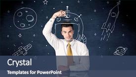  Presentation with space suit - PPT layouts with elegant suit drawing helmet satellite background and a ocean colored foreground