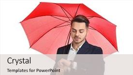  Presentation with man in suit guitar - Slide set consisting of elegant suit with red umbrella background and a light gray colored foreground