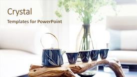  Presentation with cup of lemon tea - Presentation enhanced with elegant tea pot and cup background and a cream colored foreground