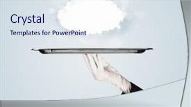  Presentation with restaurant waiter - Presentation design with elegant waiter business hand background and a sky blue colored foreground