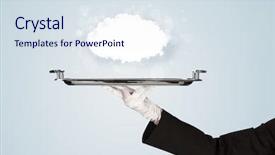  Presentation with restaurant waiter - Beautiful presentation theme featuring elegant waiter business hand backdrop and a  colored foreground