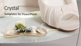  Presentation with elegant wedding - Theme with elegant wedding shoes composition background and a soft green colored foreground