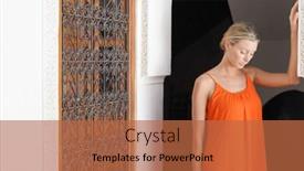  Presentation with moroccan - Cool new slide set with elegant woman in bright dress standing in moroccan riad backdrop and a red colored foreground