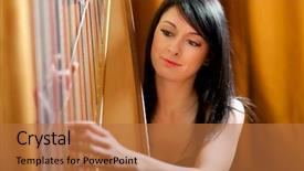  Presentation with elegant - PPT theme having elegant woman playing the harp background and a coral colored foreground
