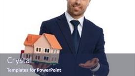  Presentation with navy blue - Colorful slide deck enhanced with elegant-young-businessman-in-navy backdrop and a navy blue colored foreground