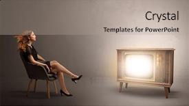  Presentation with television watching - Slides featuring elegant young lady watching background and a light gray colored foreground