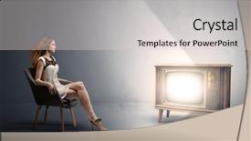  Presentation with television watching - Theme featuring elegant young lady watching background and a light gray colored foreground