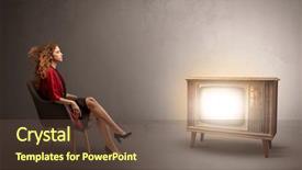  Presentation with television watching - Presentation theme enhanced with elegant young lady watching background and a tawny brown colored foreground
