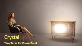  Presentation with television watching - Colorful theme enhanced with elegant young lady watching backdrop and a tawny brown colored foreground