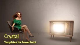  Presentation with television watching - Amazing presentation design having elegant young lady watching backdrop and a tawny brown colored foreground