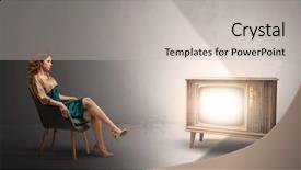  Presentation with television watching - Presentation theme enhanced with elegant young lady watching background and a light gray colored foreground