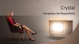  Presentation with television watching - Audience pleasing slide deck consisting of elegant young lady watching backdrop and a coral colored foreground