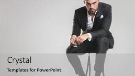  Presentation with elegant - Presentation having formal event - elegant young man in tuxedo background and a light gray colored foreground