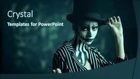  Presentation with top hat - Presentation theme featuring elegant-young-woman background and a navy blue colored foreground