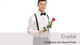  Presentation with rose flower - Beautiful slides featuring elegantly dressed teenage boy holding a rose flower isolated on white background backdrop and a light gray colored foreground