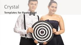  Presentation with teenage - Cool new PPT theme with elegantly dressed teenage couple holding a target isolated on white background backdrop and a light gray colored foreground