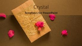  Presentation with dark flower - Slide deck having elegantly gift-wrapped golden box with pink flower petals on an uncluttered dark background a beautiful gift pack shot from above angle on dark background background and a red colored foreground