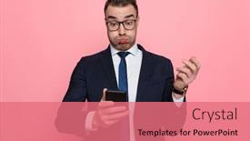  Presentation with glasses - PPT theme consisting of elegnt-businessman-in-suit-wearing background and a coral colored foreground