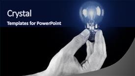  Presentation with bulb - Colorful slide deck enhanced with elektricity bulbs - hand holding light bulb isolated backdrop and a navy blue colored foreground