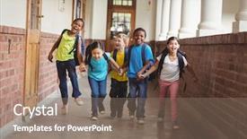 Presentation with hands holding - Amazing PPT theme having elementary children - happy pupils holding hands backdrop and a coral colored foreground